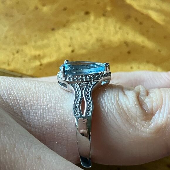 Natural Sky Blue Topaz Sterling Silver Ring Size 8 - Picture 3 of 9